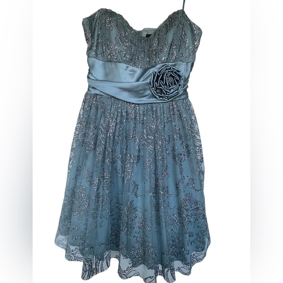 WOMENS BALLETCORE  MINI PROM DRESS  SIZE 7 BLUE, GREY & SILVER GLITTER - Picture 2 of 10